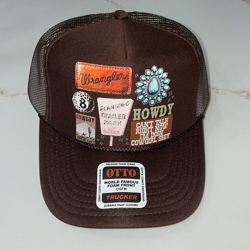 Cowgirl Sh!t Wrangler Dark Brown Trucker Hat with Graphics